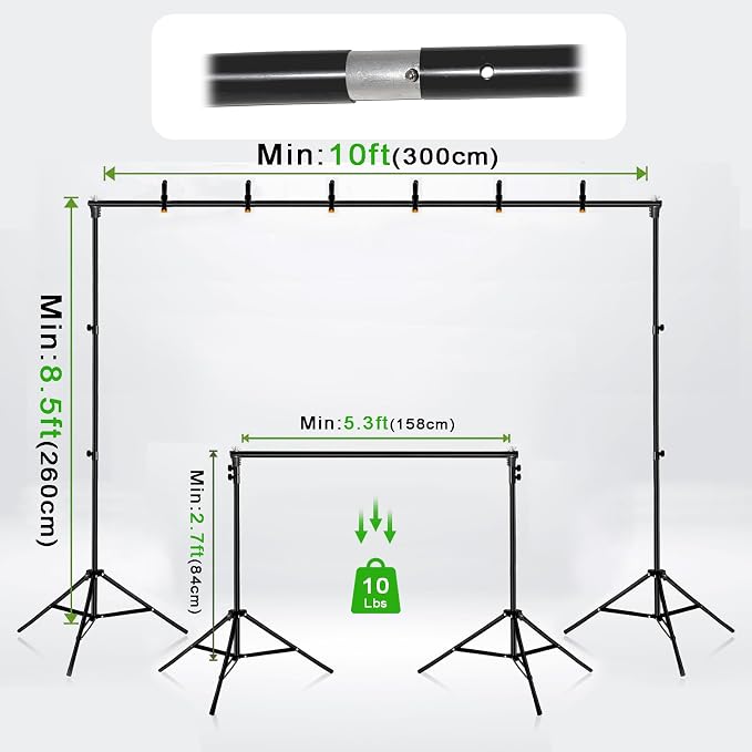 Green Screen Backdrop Kit 10x8.5ft with Tripod Stand, Chroma Key Background System for Video Shooting, Live Streaming, Photo Studio, Content Creation and Virtual Backgrounds