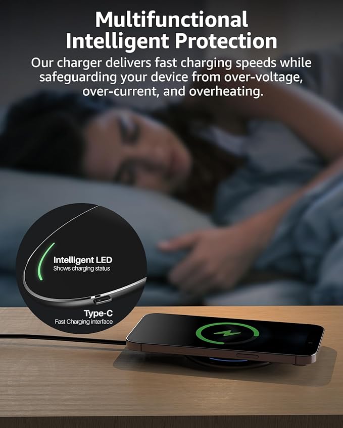 TOZO W1 New Anti-Slip Aircraft-Grade Aluminum Wireless Charger 15W Max Fast Wireless Charging Pad Compatible with iPhone 17/17 Pro/17 Pro Max/Air/16/15/14/SE Series, Samsung Galaxy S25/S24/S23, Black