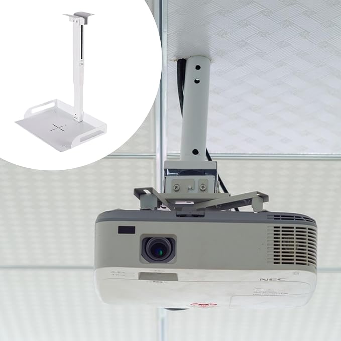 Ceiling Mount with Tray for Projector/Camera 43-65cm Height Adjustable Iron Versatile for Living Room Home Video Conferencing, White