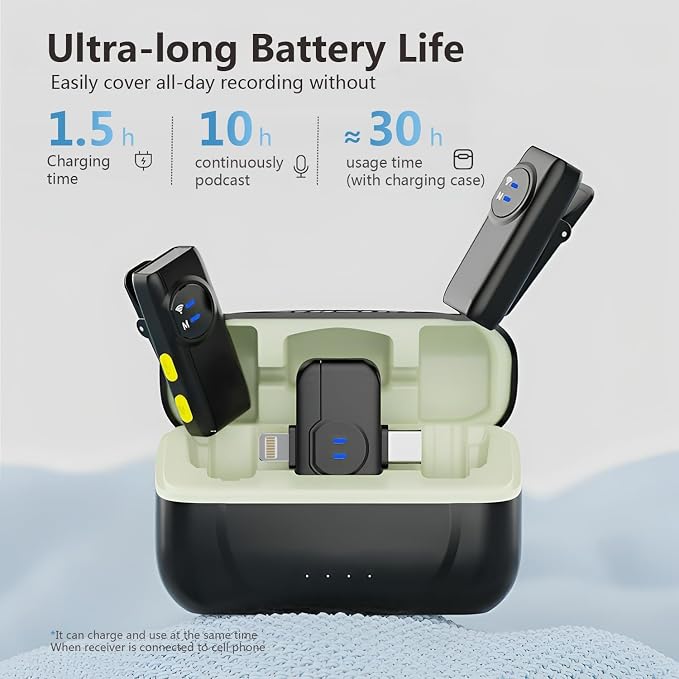 MAYBESTA Wireless Lavalier Microphone for iPhone Android Phone - Bluetooth Lapel Mic for Video Recording with Charging Case - Mini Clip on Microphones for Podcast Vlogging TikTok Interview