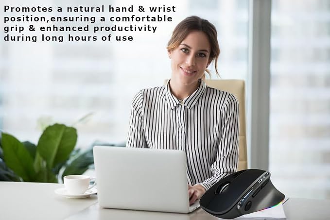 Ergonomic Mouse Large Middle Hands Dual Mode(Bluetooth+USB)Rechargeable Vertical Carpal Tunnel Bluetooth Wireless Mouse for PC/Laptop/Computer/Desktop/Tablet/ipad/Macbook Air/Pro Office Work Gift