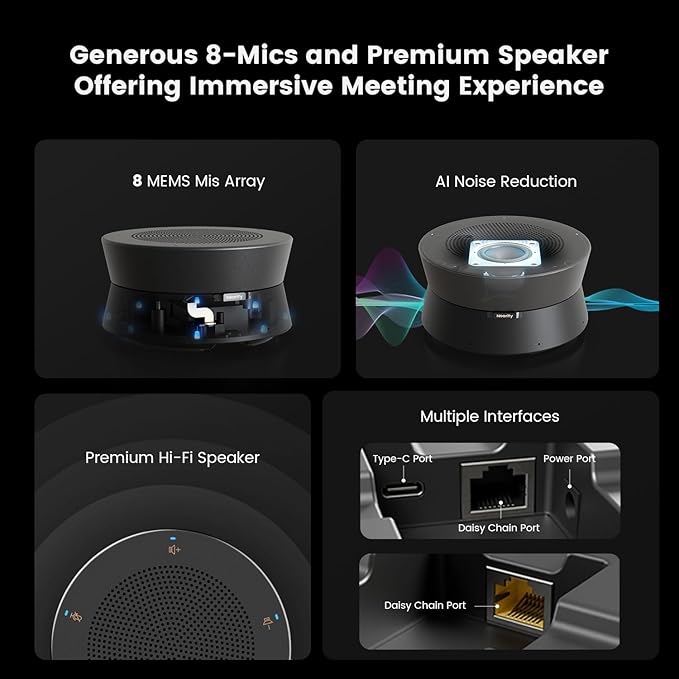 Nearity A20Sx3 Conference Speaker and Microphone, USB Speakerphone w/8 Mics, 16ft Voice Pickup, AI 2.0 Noise Cancelling, USB Speakermic with Daisy Chain, Works with Microsoft/Teams/Google Meet