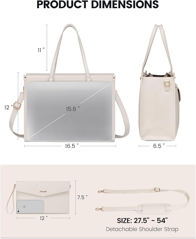 LOVEVOOK Laptop Bag for Women, 15.6'' Laptop Tote Purse 2-in-1 Professional Work Bag Business Briefcase with Clutch Purse, Waterproof Leather Computer Handbag for Teacher Office Travel
