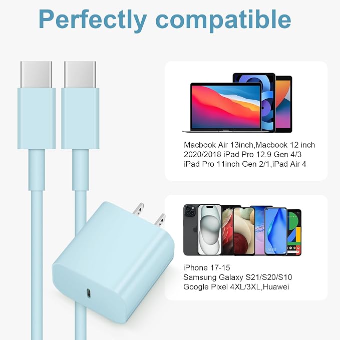 iPhone 17 16 15 Charger Fast Charging 3 Pack USB C Charger Block Type C Chargers 6FT Cord Wall Chargers Compatible with iPhone Air/17/17 Plus/17 Pro/17 Pro Max/16/16 Plus/16 Pro/16 Pro(Blue)