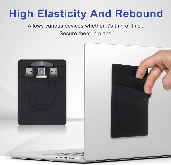 Slim Mouse Holder for Laptop, Universal Stick-On Mouse Pouches with Reusable Adhesive, Portable Hard Drive Sleeve Mouse Storage Bags for Computer Office Home