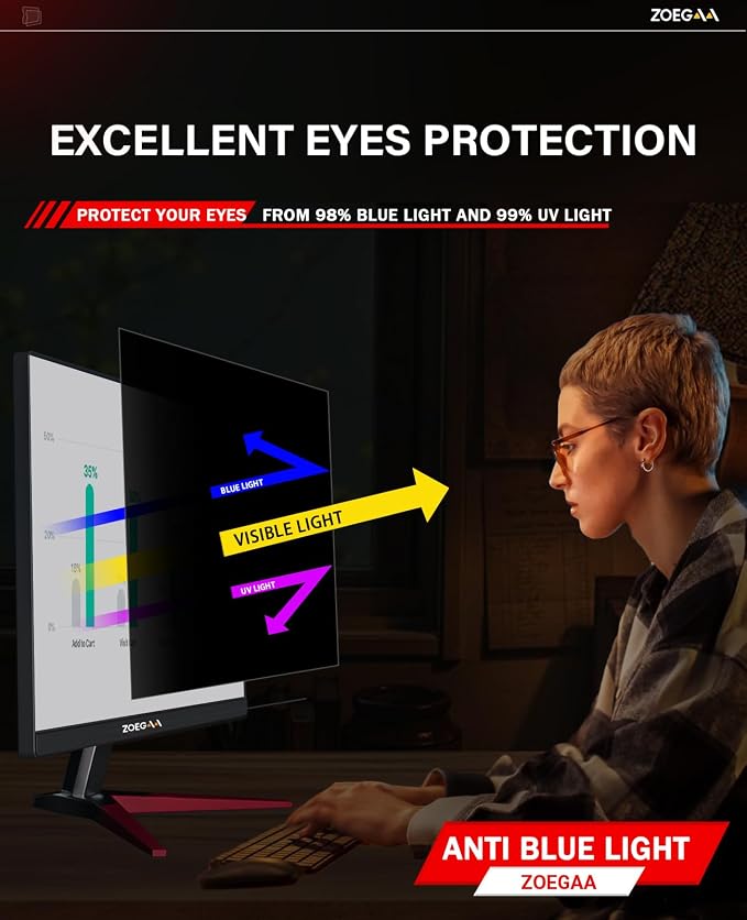 ZOEGAA 34 Inch Computer privacy Screen for 16:9 Widescreen Monitor,34 inch Removable Anti Blue Light Eye Protection Shield,Black Blackout Anti Spy Desktop Security Private Filter