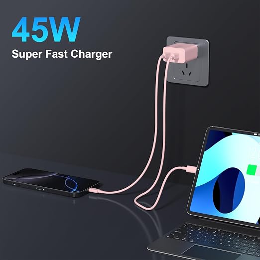 iPhone 17 16 15 Charger Fast Charging, 45W Dual USB C Android Phone Charger Block with 6FT Long Type C Cable Cord for Apple iPhone 17/Pro/Pro Max/Air/16/15 Plus/iPad/S26 Ultra/S25/S24/S23/S22(Pink)