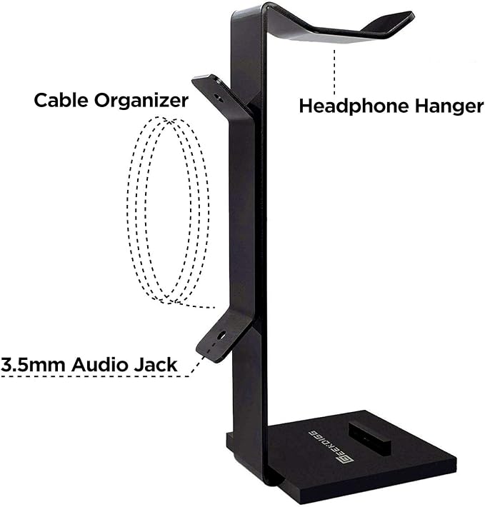 Headphone Stand Gaming Headset Holder For Desk Cable Organizer & Cellphone Stand for All Headphones Size headphone Holder Set Gaming PC Accessories Gaming Station – Black