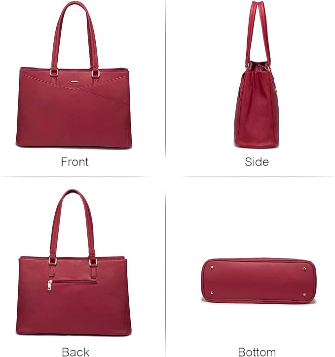LOVEVOOK Laptop Bag for Women 15.6 Inch Tote Bags Waterproof Leather Briefcase Computer Women Business Office Work Bag,Red