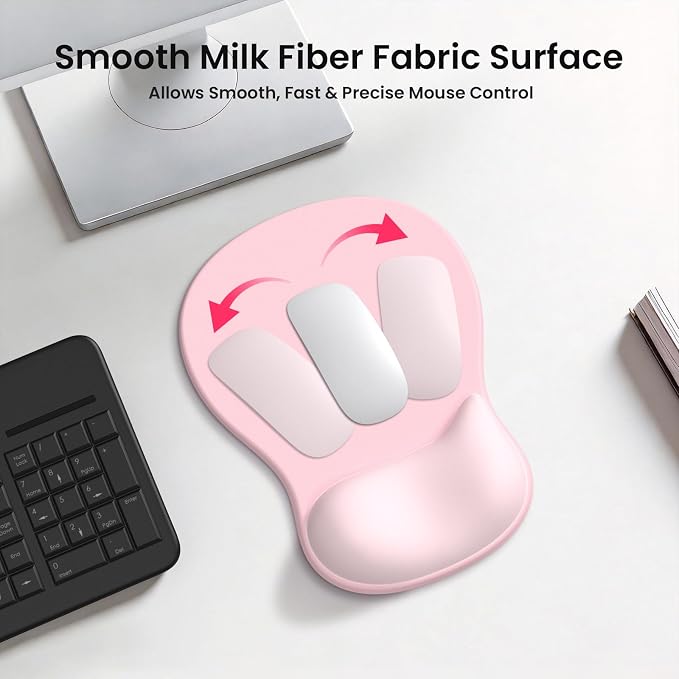 AKIT Ergonomic Mouse Pad and Keyboard Wrist Rest, 3-in-1 Memory Foam Wrist Rest for Computer Keyboard, Non-Slip Base, Pain Relief, Gel Mousepad Set for Gaming, Home and Office, Pink