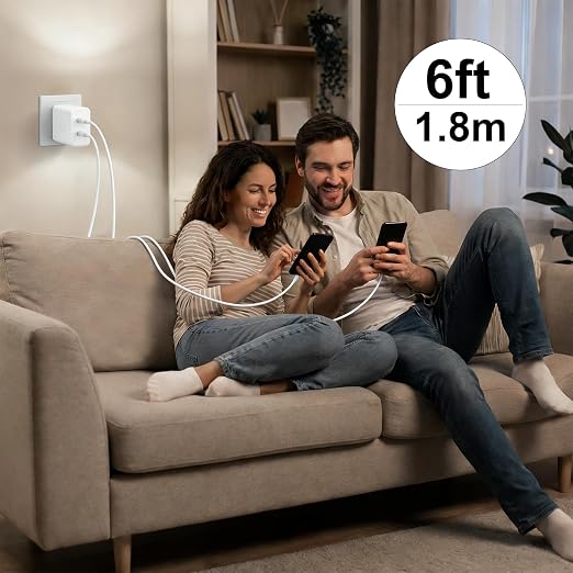 iPhone 17 16 15 Charger Fast Charging, 45W Dual USB C Android Phone Charger Block with 6FT Long Type C Cable Cord for Apple iPhone 17/Pro/Pro Max/Air/16/15 Plus/iPad/S26 Ultra/S25/S24/S23/S22(White)