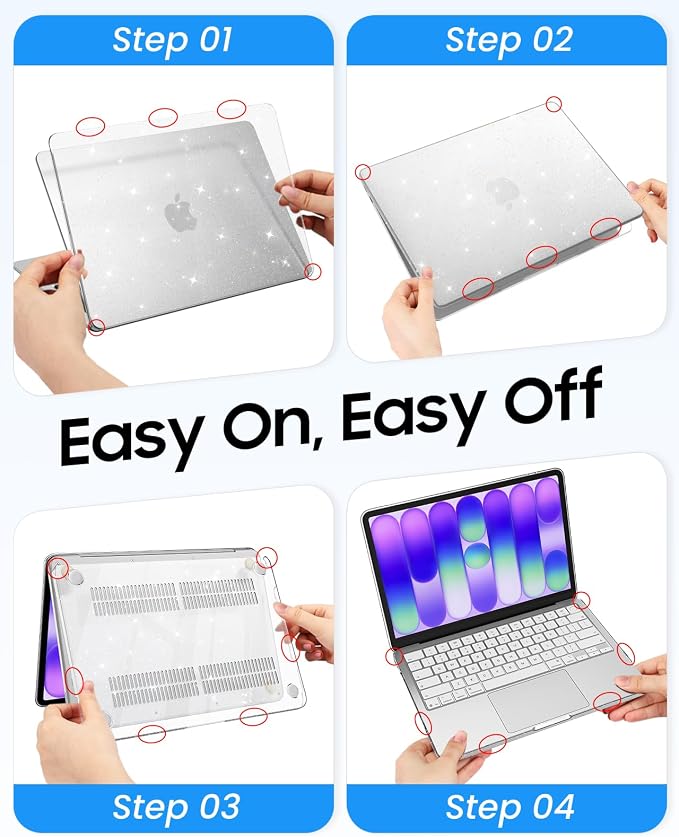 Fintie Compatible with MacBook Neo 13 Inch Case 2026 Model A3404 with A18 Pro Chip, Ultra-Thin Scratch Resistant Protective Hard Shell Cover with Keyboard Skin & Screen Protector (Glitter Clear)