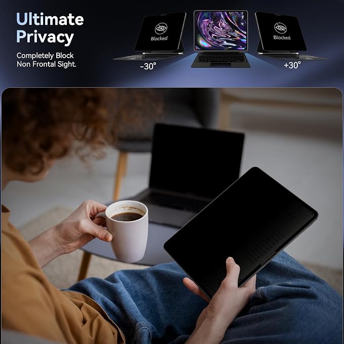 Privacy Screen Protector Compatible with iPad Pro 11 Inch M4/M5 (2024/2025 5/6th Gen), Anti Glare Blue Light Spy Filter Private, High Sensitive Bubble-Free Easy Install Black Security Screen Shield