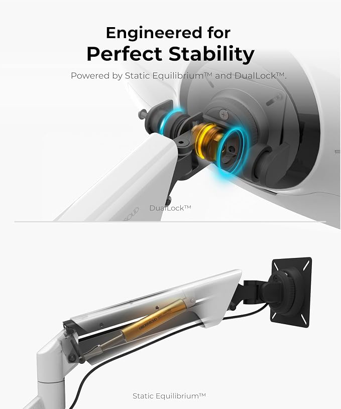 Modernsolid Heavy Duty Ultrawide Monitor Arm with RGB Lighting & USB Charging, Fits 34 to 49 inch Curved Screens, Supports 14 to 38 lbs, Adjustable Desk Mount, Compatible with Gaming Setup, White