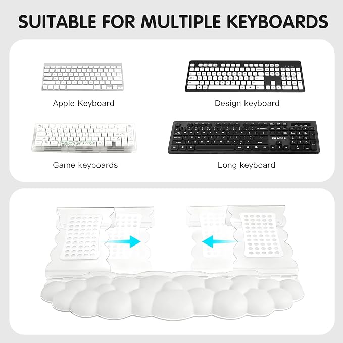 Ergonomic Keyboard Wrist Rest,Adjustable Tilt Stand Combo,White Acrylic Cloud Comfort Wrist Support, Customizable Width Riser for Home,Office Desk - Portable Comfortable Typing (White)