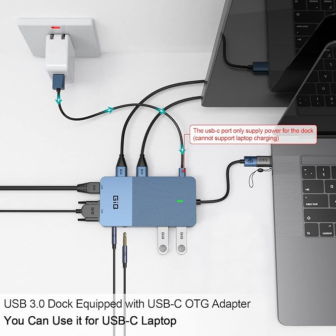 USB Docking Station GIQ USB C hub USB 3.0 to Dual HDMI VGA Adapter Triple Display USB C Laptop Docking Station Dual Display Compatible with MacBook M1 USB Dock-Blue