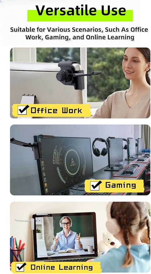 【1PACK Clamp-On Monitor Headphone Stand – Adjustable Headset Holder with 360° Rotating Hook, Silicone Protection, Space-Saving Desk Organizer for Office, Gaming & Study YA-C (Black)