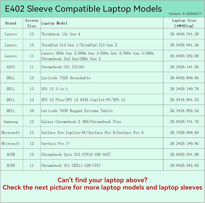 Smatree Elite Laptop Sleeve for 13 inch Lenovo ThinkPad, Lenovo 500w/300e, ASUS Chromebook, DELL Latitude/XPS 13, Samsung Galaxy Chromebook, Microsoft Surface, Protective Laptop Case with Pocket(E402)