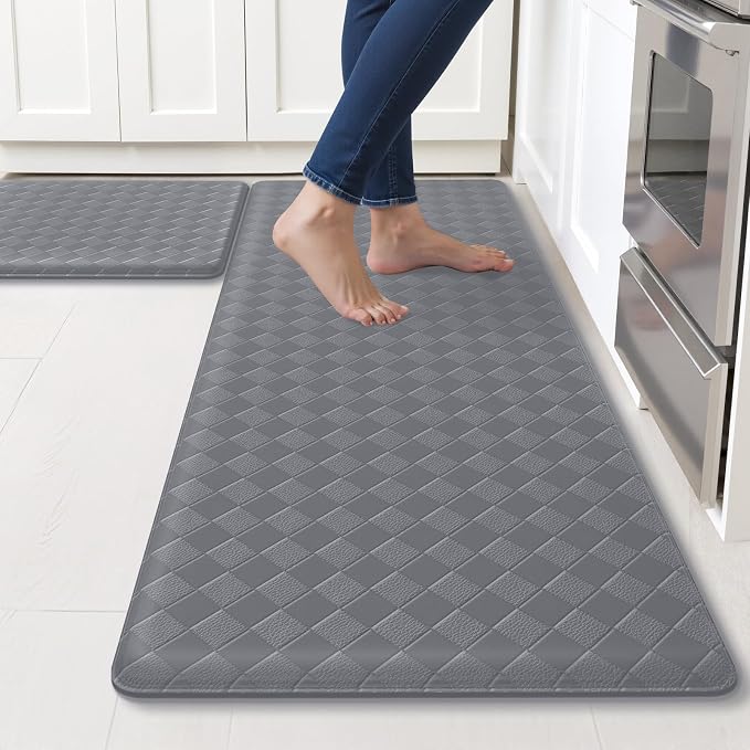 TranquilRelax Kitchen Mats, 2PCS Kitchen Rugs, Cushioned Anti Fatigue Kitchen Mats for Floor, Non-Slip Standing Sink Mat, Waterproof Kitchen Rug Set for Kitchen Floor Office,17.3"×30"+17.3"×47" Grey