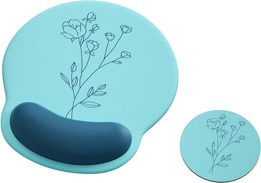 Ergonomic Mouse Pad with Wrist Rest,Mousepad with Wrist Support - Cute Gel Portable Mouse Pads for Desk Laptop,Computer,Office & Home Decor-(Teal Plants)