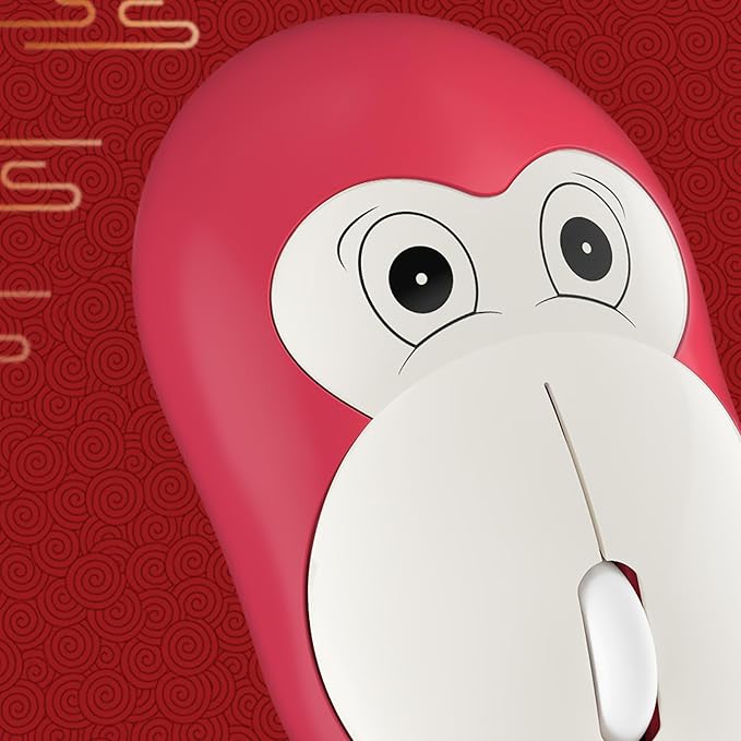 Lomiluskr Cute Monkey Wireless Mouse, Silent Mice, 2.4G Wireless Mice, Candy Colors, Kawaii Mouse for Girls and Kids (Red Monkey)
