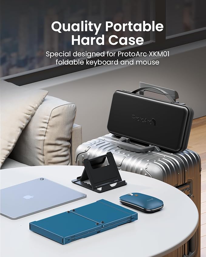 ProtoArc Foldable Keyboard and Mouse, XKM01 True Full-Size Folding Wireless Keyboard Mouse Combo for Business Travel, a Portable Office Suite On-The-Go, Compatible with Laptop iPad Tablet - Blue