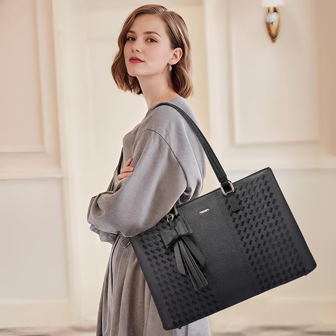 LOVEVOOK Laptop Tote Bag for Women 15.6 Inch Waterproof PU Leather Computer Bags for Business Office Work Briefcase