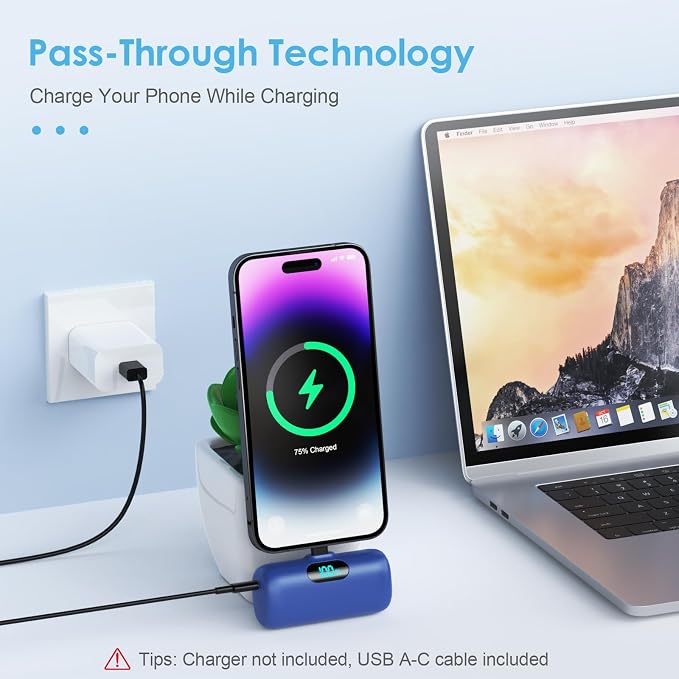 [2 Pack]Small Portable Charger for iPhone14/13,Upgraded 5000mAh PD Fast Charging Power Bank,Mini Portable Phone Charger Compatible with iPhone 14/14 Pro Max/13/13 Pro/12 Pro/11/XR/X/8/7/6-Black+Blue