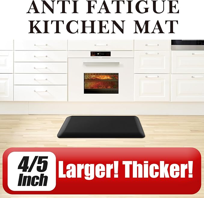 4/5 Inch Thick Kitchen Mat - Cushioned Anti Fatigue Mats for Kitchen Floor - Easy to Clean, Waterproof, Non-Slip Kitchen Rug for Sink, Office, Kitchen (17''x60'' Black)