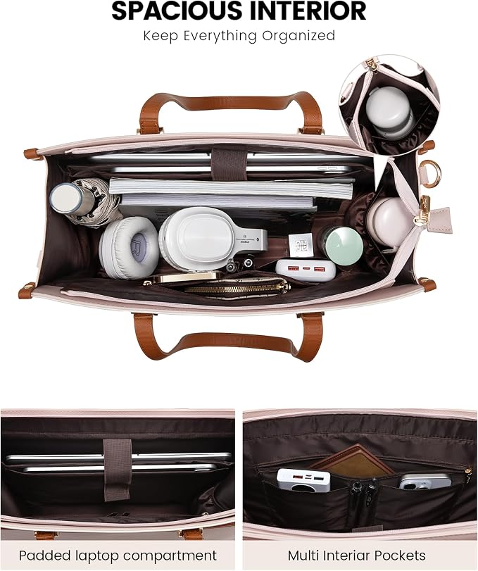 LOVEVOOK Laptop Bag for Women, 15.6'' Laptop Tote Purse 2-in-1 Professional Work Bag Business Briefcase with Clutch Purse, Waterproof Leather Computer Handbag for Teacher Office Travel