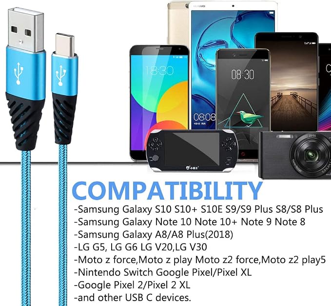 Bynccea USB C 10FT Type C Charger Cable 4-Pack Fast Charging Cord USB A to USB C Cell Phone Charger Nylon Braided Compatible with Samsung Galaxy S10 S9 S8 Note 10 9 Pixel LG V30