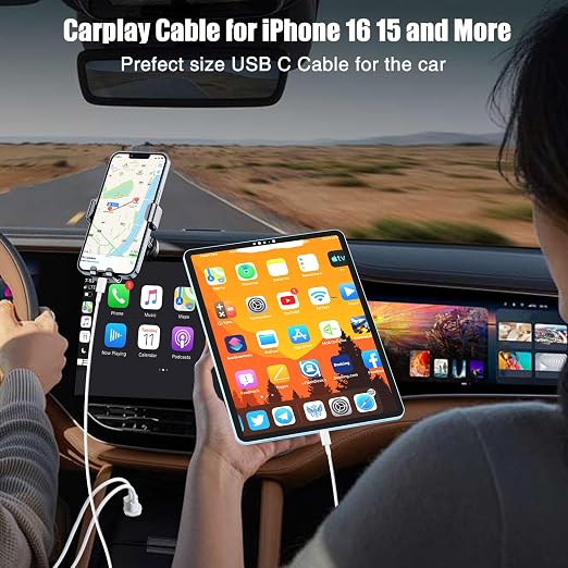 Car Carplay Cable for iPhone 17 16 15, 2-Pack 3.3FT 60W USB C to USB C Cable And 2-Pack 3.3FT USB A to USB C Cable for iPhone 17 16 15，for Galaxy S25, for iPad Pro/Air, for MacBook Pro/Air and More