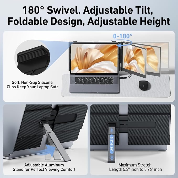 Vixtan 1.3lbs Ultra-Light Laptop Screen Extender, 14" FHD 1080P Portable Dual Monitor, Ultra-Thin Plug & Play for 13"-17" Laptops