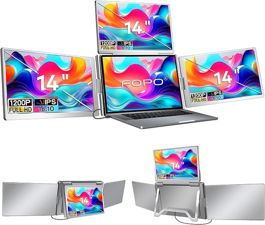 14" Laptop Screen Extender, FHD 1200P IPS Monitor Extender, Just 1 Cable for 3 Screens Quad Monitor, Triple Extender for 12"-17.3" Laptops, Compatible with Windows 10/11 and Mac M1/M2/M3
