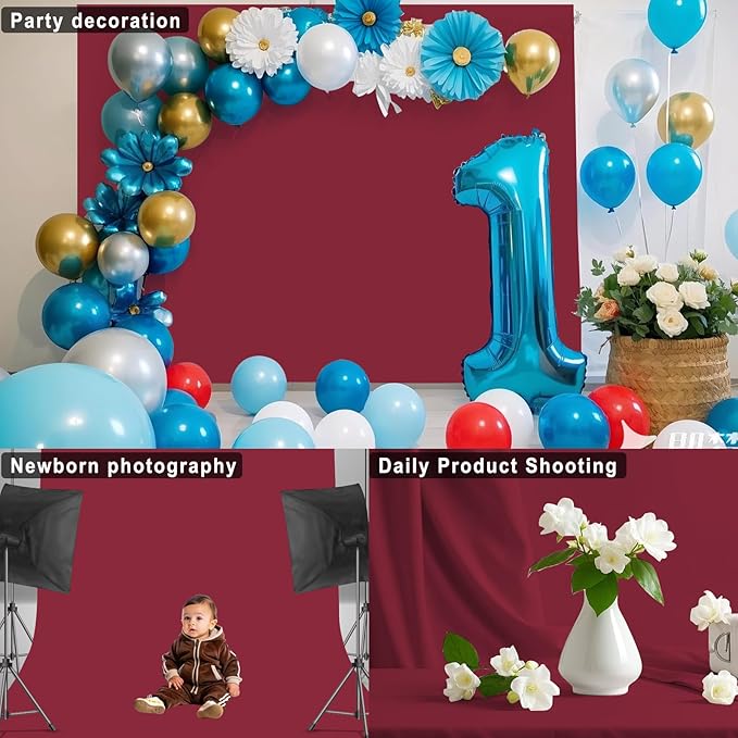 Burgundy Backdrop for Photoshoot, Professional Photo Backdrop Background Curtain for Product Photography, Portraits, Wedding, Party, Live Streaming Video Recording 8X10 FT (Background Only)