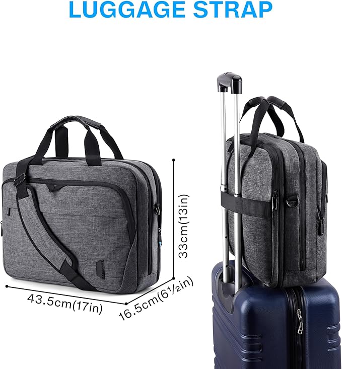 BAGSMART 17.3 Inch Laptop Bag, Expandable Computer Bag Laptop Briefcase Men Women,Laptop Shoulder Bag,Work Bag Business Travel Office, Dark Grey