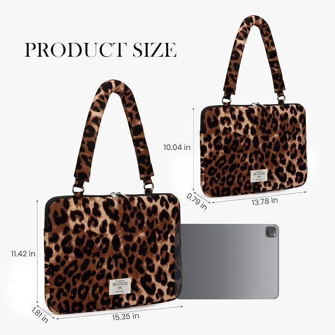 Cute Bow Laptop Case Coquette 13-15 Inch Puffy Laptop Sleeve Accessories Aesthetic Quilted Computer Bag for MacBook (Leopard Brown, 15-15.6inch)