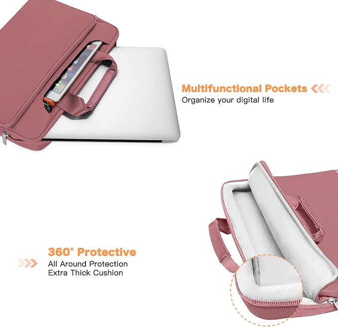 MOSISO 360 Protective Laptop Bag 15.6 inch, 15-16 inch Computer Bag Compatible with MacBook Air 15 inch/Pro 16 inch, HP,Dell,Lenovo,Asus,Notebook, Laptop Carrying Case with Strap&Handle, Dusty Rose