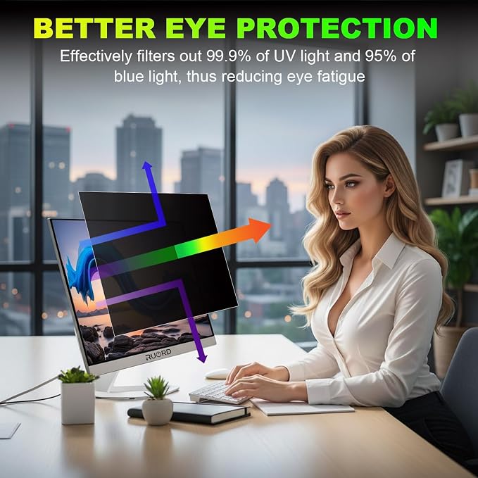 5 Pack Privacy Screen for 27 Inch 16:9 (59.7x33.6cm) Computer Monitor - Blue Light Filter & Anti-Glare, Removable Screen Privacy Shield | PC Protector Film for Flat and Curved Screens