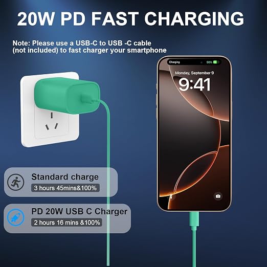 Phone 17 16 15 Charger Fast Charging Type C Chargers USB C Fast Charger Block & Phones 17 Charger Cord 10FT Long USB C Charging Cable for i.Phone 17/17 Pro/17 Pro Max/Air/Phone 16 15 Pro Max,Green