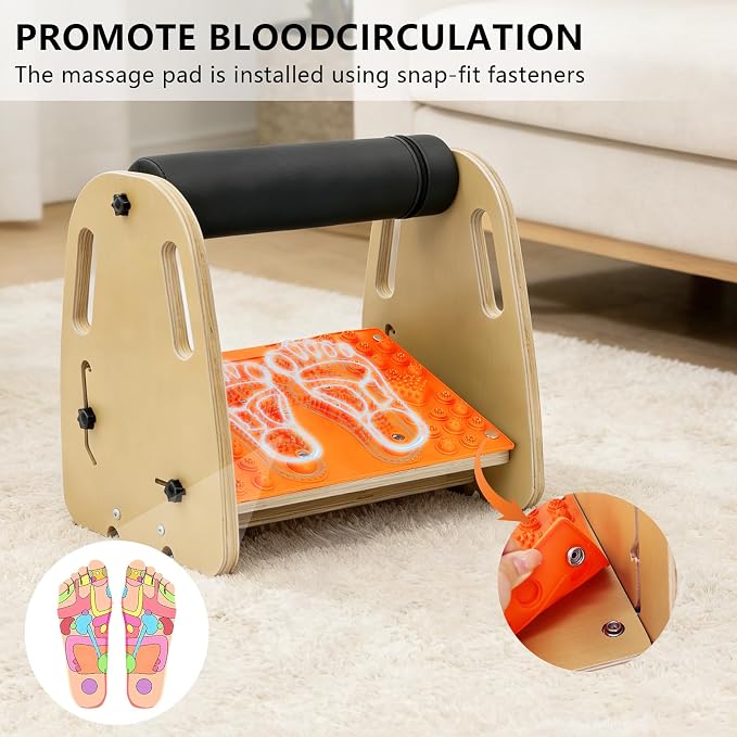 Adjustable Wooden Under Desk Foot Rest｜15.75” Height｜Detachable｜Interchangeable Leather & Massage Pads｜for Office/Home/Gaming/Study Desk Essentials - Orange