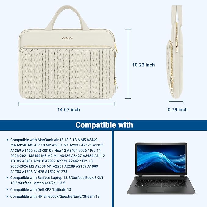 MOSISO Laptop Case 14 inch, 14 inch Laptop Sleeve Compatible with HP Lenovo Dell ASUS Acer, HP Stream, Dell Latitude, Lenovo IdeaPad, Wheat Ear Quilted Carrying Bag with Handle&Pocket, Sand