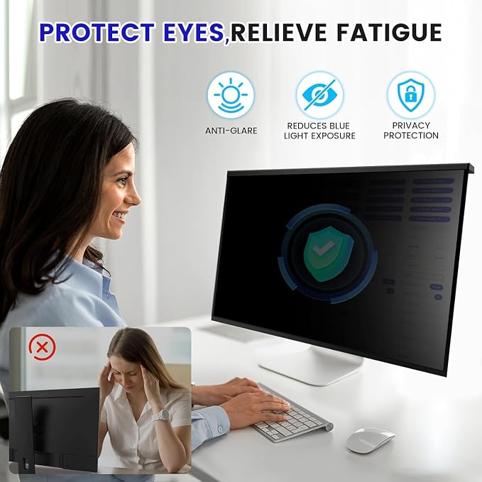 Hanging 27 Inch Computer Privacy Screen Filter, Hanging Computer Screen Privacy Cover, Compatible with, 27 Inch 16:9 Widescreen Monitors, Protect Eyes from Glare and Blue Light