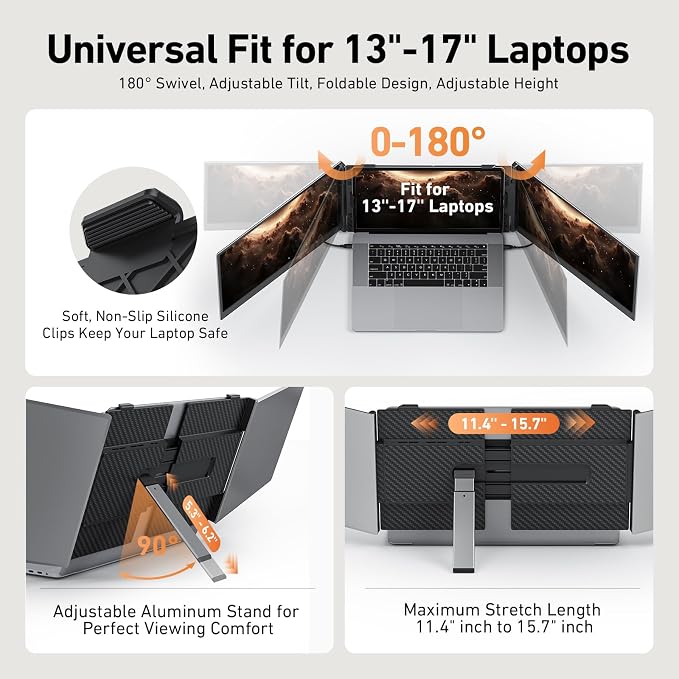 Vixtan 2.2lb Ultra-Light Laptop Screen Extender, 14" Triple Portable Monitor for Laptop, Ultra-Thin 1080P FHD Monitors for 13-17.3" Laptops, Triple Monitor Extended for Windows/Mac/Chrome