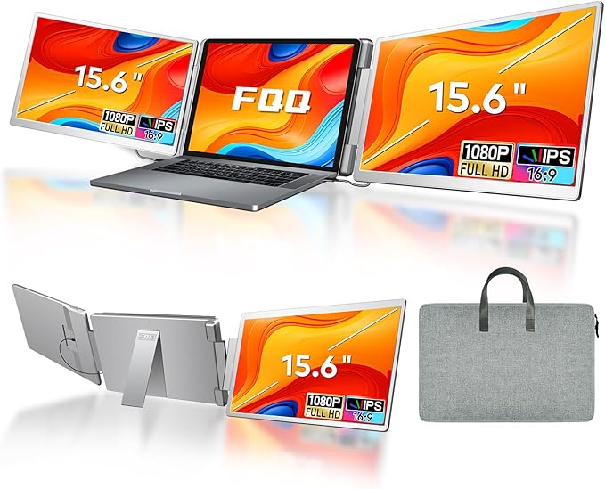 15.6" Laptop Screen Extender, Left Screen 360° Flip Triple Screen Monitor Extender, FHD 1080P IPS Portable Travel Monitor Display, fit for 13-17.3" Laptops, Compatible with Windows and MacBook-S10