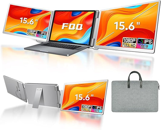 15.6" Laptop Screen Extender, Left Screen 360° Flip Triple Screen Monitor Extender, FHD 1080P IPS Portable Travel Monitor Display, fit for 13-17.3" Laptops, Compatible with Windows and MacBook-S10