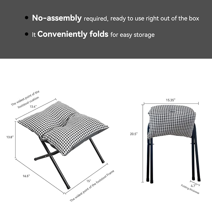 Foldable Foot Rest Stool for Under Desk or Sofa - Office Footrest Ottoman, Portable Leg Rest for Home & Office (Houndstooth)