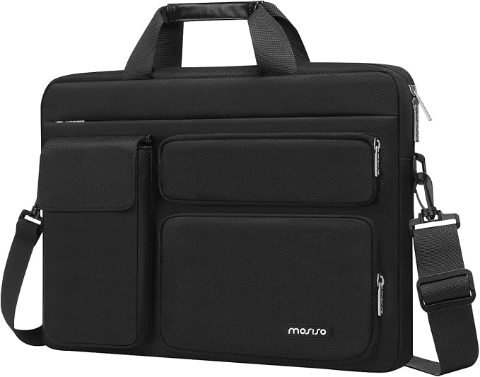 MOSISO Laptop Shoulder Bag 14 inch, 14 inch Computer Bag Compatible with HP Lenovo Dell ASUS Acer, HP Stream, Dell Latitude with 2 Raised&1 Flapover&1 Horizontal Pocket&Handle&Belt, Black