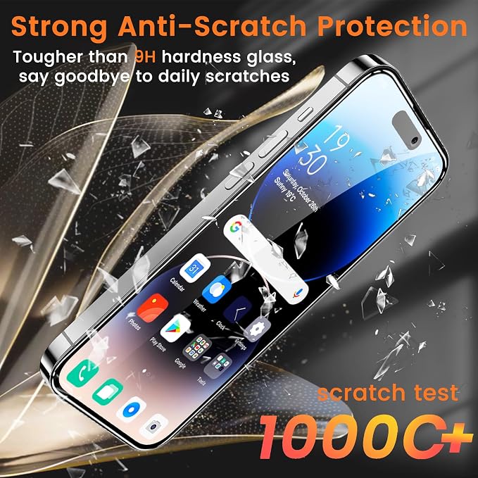 Lesakit 3+3 Pack Privacy Screen Protector for iPhone 14 Pro 6.1-Inch with 3 Pack Camera Lens Protector, Anti Spy Tempered Glass Film 9H Hardness Bubble Free Case Friendly