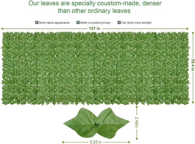 Artificial Ivy Privacy Fence Wall Screen,200x40 in UV-Anti Faux Greenery Backdrop Ivy Vine Leaf Hedges Fence Panels for Patio, Balcony, Garden, Backyard Indoor Outdoor Green Wall Decor